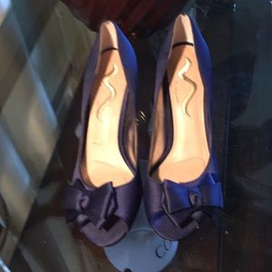 Blue satin dress shoes